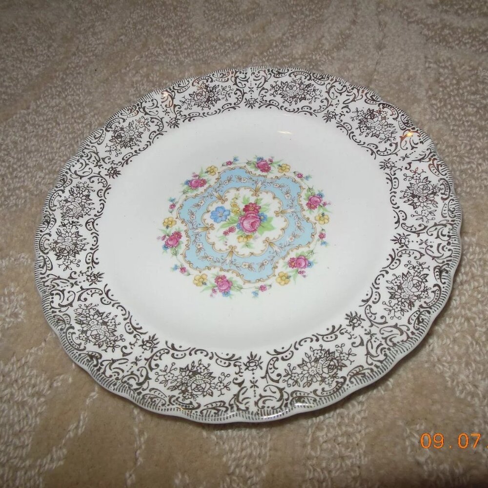 VINTAGE American Limoges Plate 22K Gold Lyric KS-384 Pattern Flower Roses Pretty